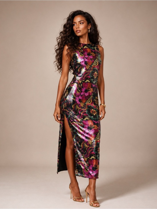 Misa Los Angeles Dresses & Skirts - Misa Los Angeles Nakia Sequin Flora Groove Midi Dress